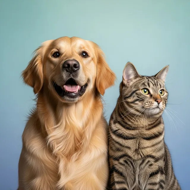 Golden retriever and tabby cat